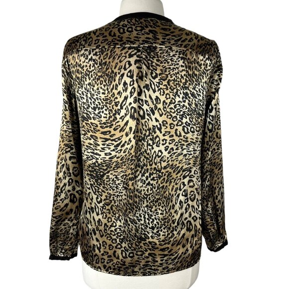 Kasper Separates Button Front Shirt Women Medium Black Brown Leopard Print Silky - Picture 2 of 9